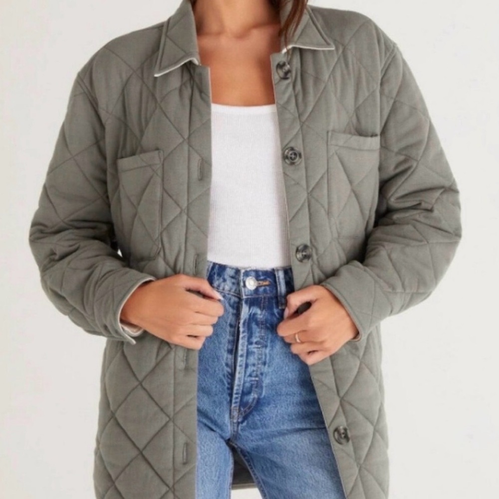 Z Supply Maya Quilted Gray/Olive Green Jacket for Women